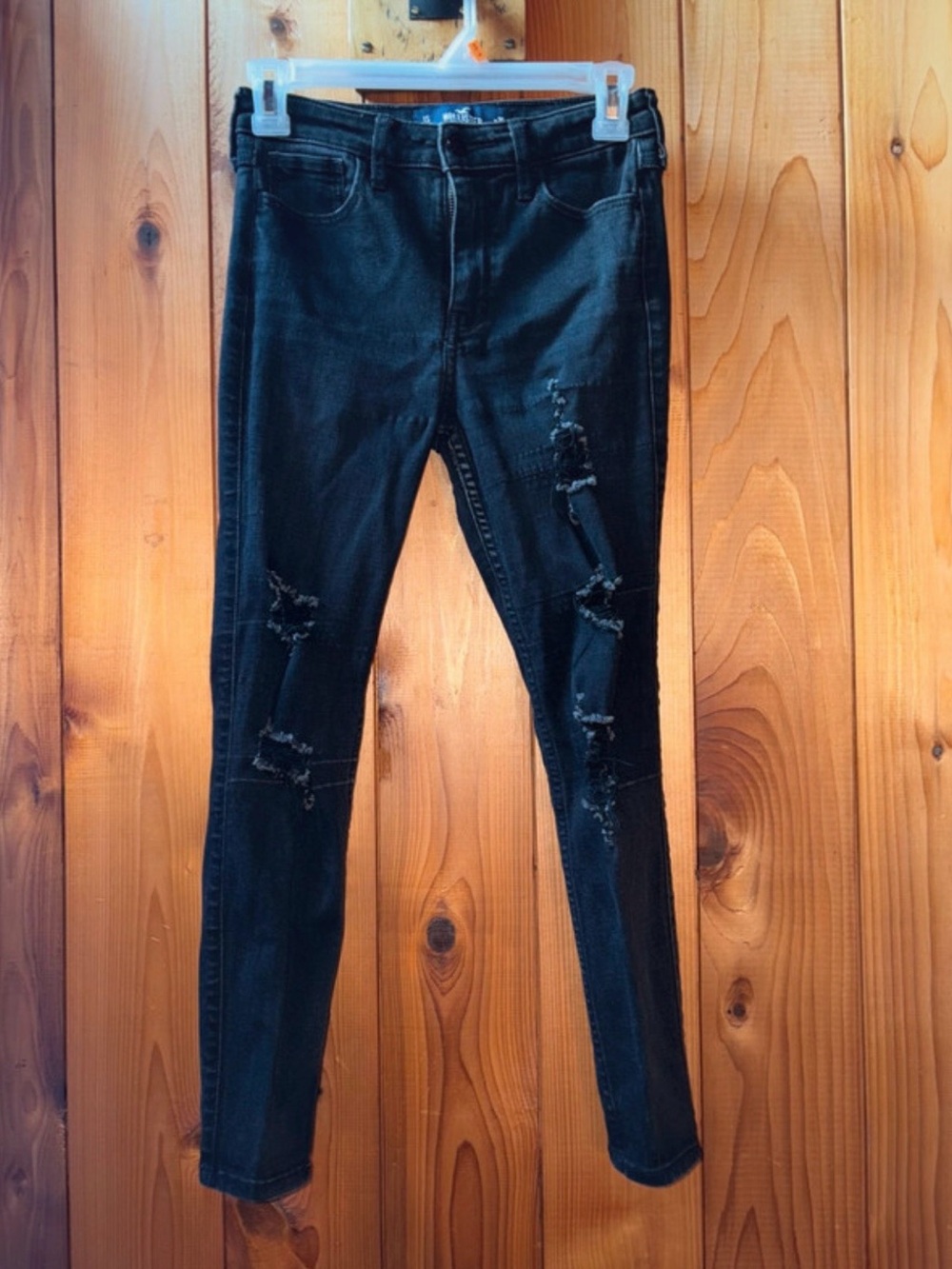 Hollister Black Distressed Skinny Jeans with Ripped Knees